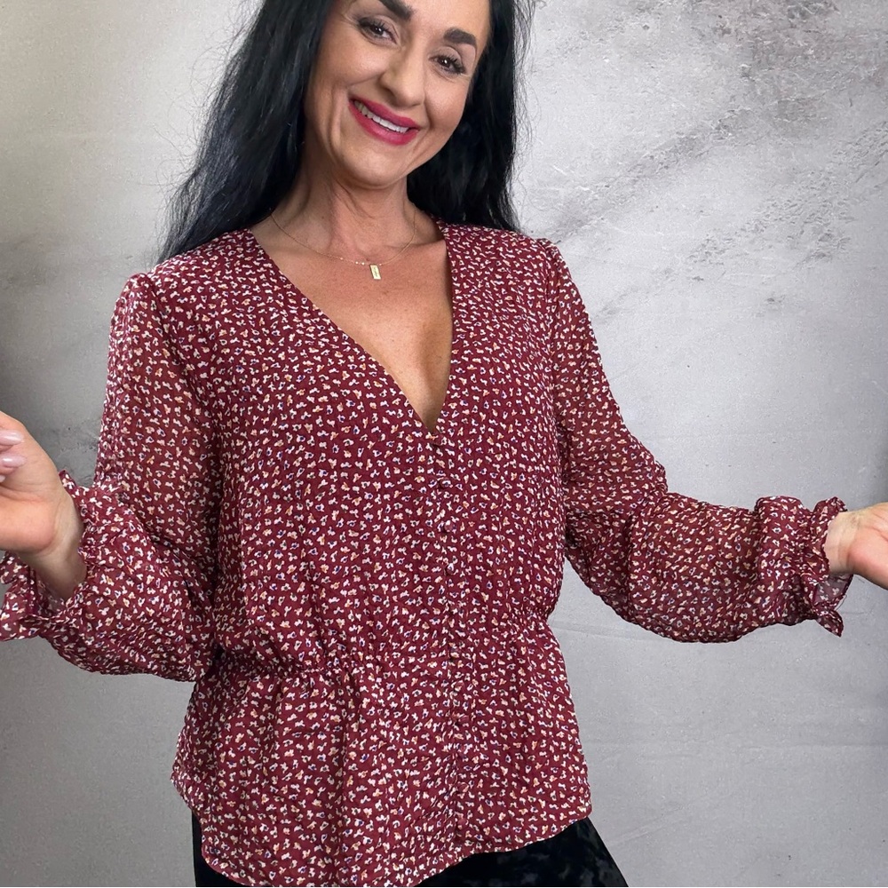 Madewell Red Fitted Long Sleeve Blouse